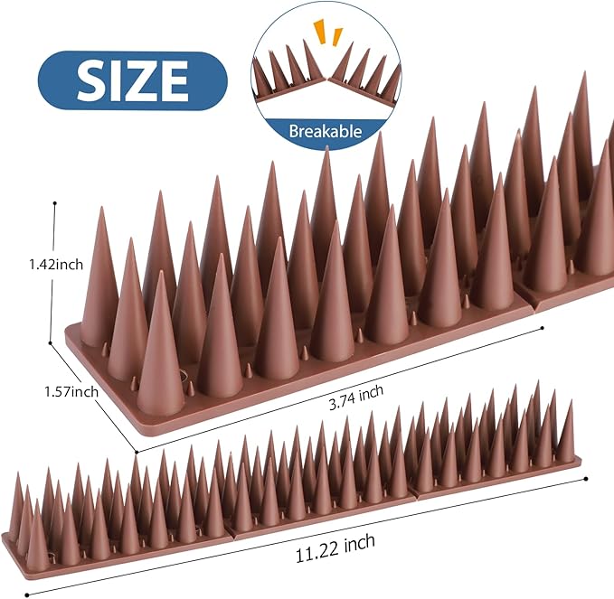 Bird Spikes, 40 Pack Pigeon Cat Squirrel Raccoon Animal Deterrent Spikes Anti-Climb for Outside Anti-Animal Defender Spikes to Keep Birds Away, Brown