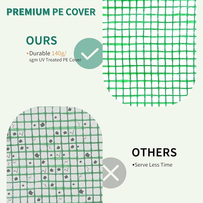 EAGLE PEAK Replacement Cover for 10x10 Gable Roof Pop up Greenhouse, Front and Rear Roll-Up Zipper Entry Doors and 2 Large Roll-Up Side Windows (Frame Not Included), Green