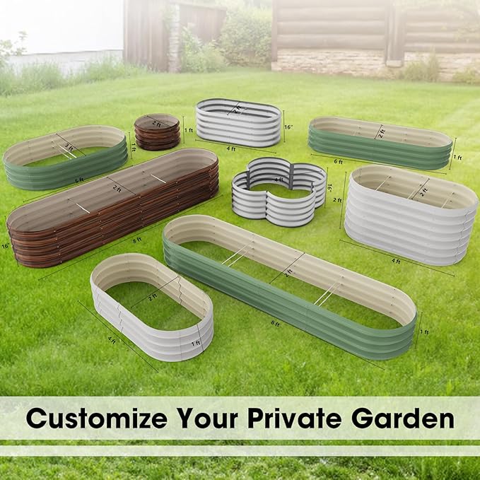 8x2x1ft Oval Galvanized Raised Garden Bed Outdoor 9-in-1 Large Metal Modular Planter Box Raised Beds for Gardening,Vegetables,Fruits,Flowers & Herbs (Green)