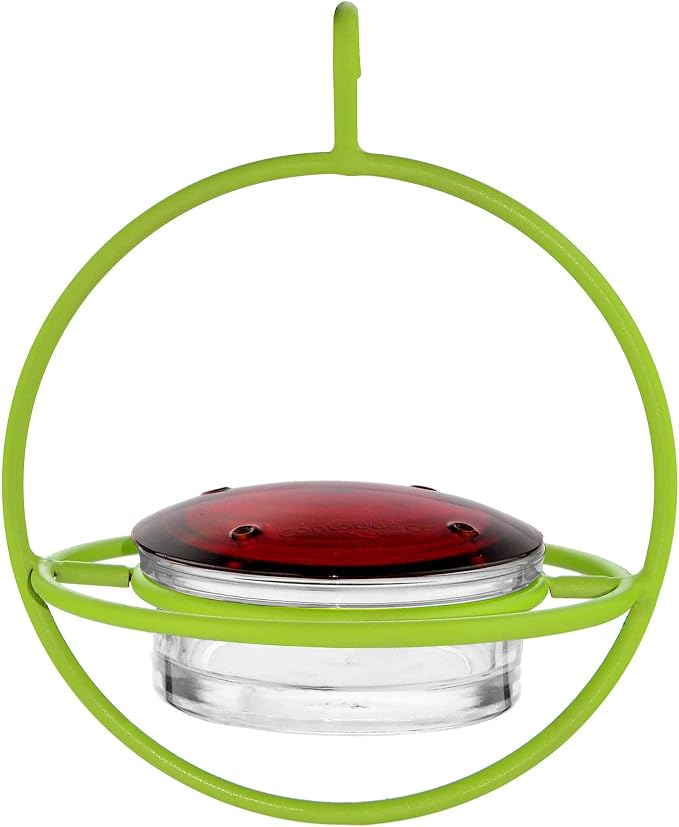 Hummingbird Feeder for Outdoors Hanging, 3.4 OZ Hummingbird Feeders, Glass Bowl with 4 Feeding Ports, Leak Proof Lid & Circular Perch, Bird Feeder (3, Lime)