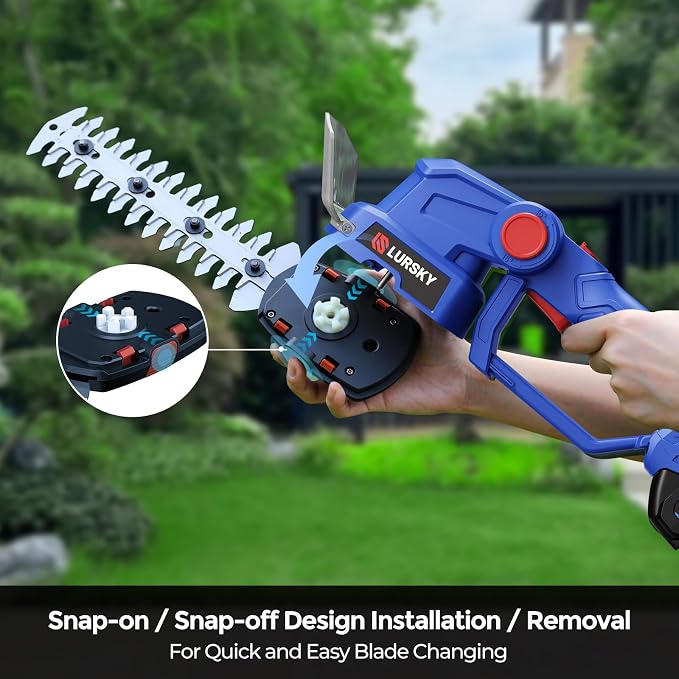 Cordless Hedge Trimmer with Battery 2.0Ah - 2-in-1 21V Grass Shears Handheld, Electric Shrub Trimmer Kit for Garden, Yard and Lawn, Charger Included (Blue)
