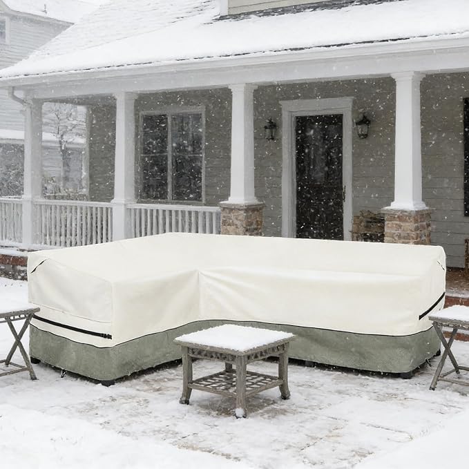 okcool Outdoor Sectional Cover,L-Shaped Patio Furniture Covers for 4-Seater Outdoor Sectional Furniture Couch 58”W (Left Side) x 85”W (Back Length),White&Grayish Green