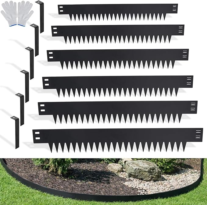 No Dig Landscape Edging 33 FT - Heavy Duty Flexible Metal Garden Border, 6" Tall x 40" Long Galvanized Steel Lawn Edging with 10 Anchoring Pins for Flower Beds, Yard, Pathway, Mulch Barrier (10-Pack)