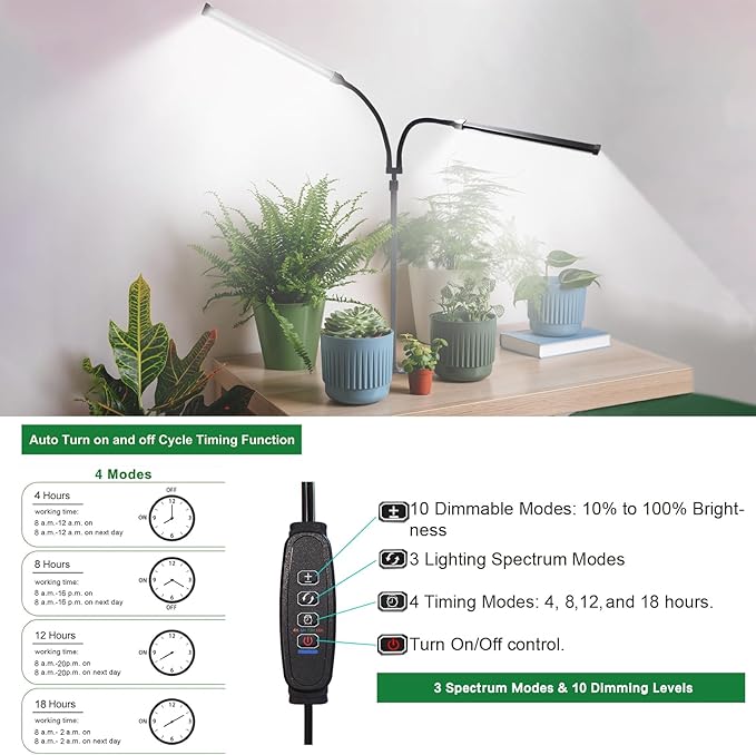 2025 Professional Grow Lights for Indoor Plants Growing, 126 LEDs 6000K Full Spectrum Plant Grow Lights Indoor, Height Adjustable (13-38''), 3 Spectrum Modes + 10 Dimming with 4/8/12/18H Timer