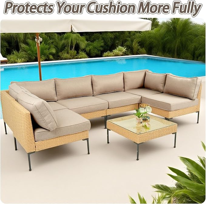 14Pcs Patio Cushion Covers Replacement Splashproof UV-Resistant Inelastic Covers with Zippers, Max Compatible 23.6x23.6x3.9 inch Patio Cushion, for 7 Pcs Outdoor Patio Furniture Sets