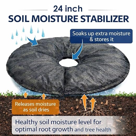 SteadySpring® 24" Smart 30+Day Tree Watering Mat - AUTO Refills with RAIN and Slow Releases As Plant Needs - for Root Balls 11" - 15" Dia Slow Release Technology Prevents Over and Under Watering (24)
