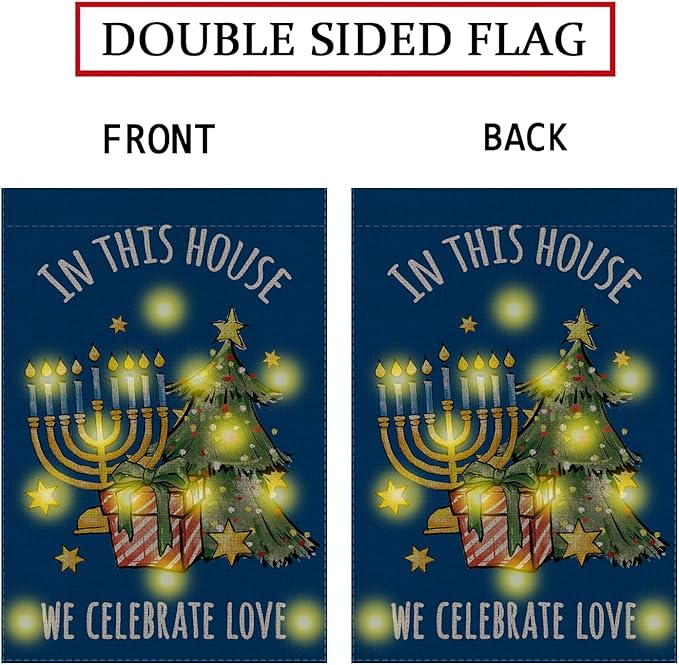 Hanukkah Garden Flag - Led Hanukkah Decorations for Outside, Merry Christmas Garden Flags Double-Sided Flag for Seasonal Christmas Winter Farmhouse Yard Lawn Decoration Gifts 12x18 inches