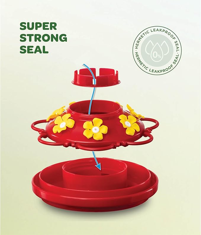 Hummingbird Feeder 20 oz [Set of 2] Glass Hummingbird Feeders for Outdoors, with Built-in Ant Guard - Circular Perch with 5 Feeding Ports - Wide Mouth for Easy Filling/2 Part Base for Easy Cleaning