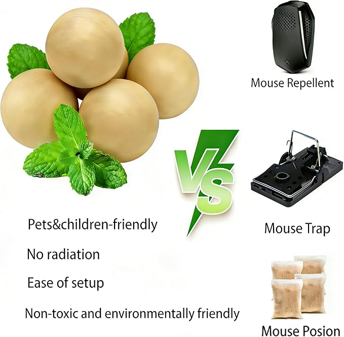 Mouse Rodent Repellent 36 Balls,Peppermint Lemon Oil Mice Repellent forMice Squirrel Rats Spider Pests, Natural Deterrent for Kitchen, Warehouse, Garage, Garden, Safe for Pets Family