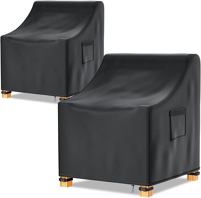 Likorlove Patio Chair Covers Waterproof – Fits up to 40" W x 36" D x 40" H, 600D Heavy Duty Outdoor Lounge Chair Covers, UV & Fade Resistant, Windproof with Buckles & Drawcord, Black (2Pack)