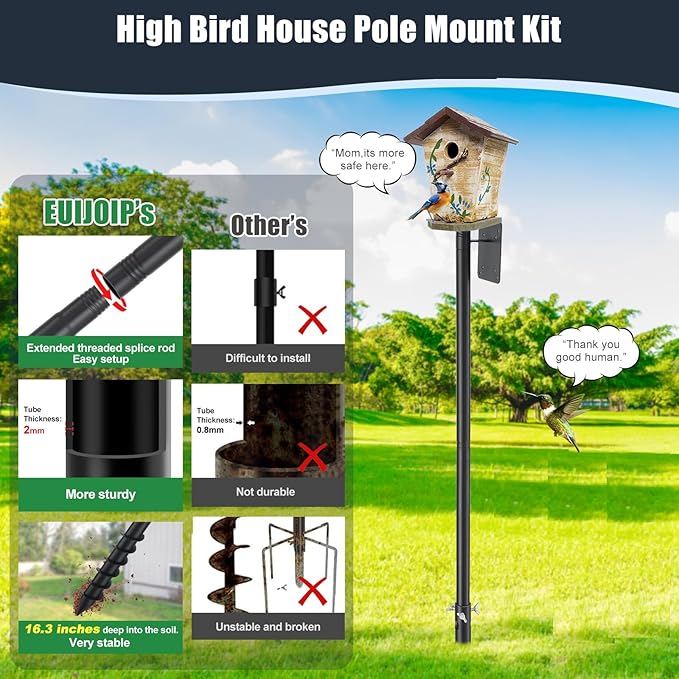 Bird House Pole, 60" Adjustable Bird Feeder Pole with Stand Stake, Heavy Duty 1.2 Inch Diameter Metal Bird Mounting Pole for Yard Garden Outdoors Park, Bluebird, Hummingbird, Black