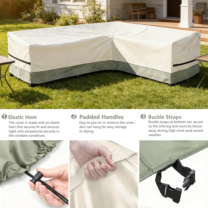 okcool Outdoor Sectional Cover,L-Shaped Patio Furniture Covers for 6-Seater Outdoor Sectional Furniture Couch 110"(85''L) x 32''D x 31''H, White&Grayish Green