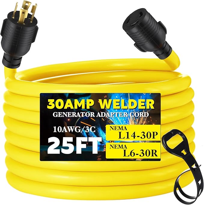 Tellegloww NEMA L14-30P to L6-30R Generator to Welder Adapter 25FT, 30 Amp 4 Prong Male to 3 Prong Female Adapter Generator Welder EV Charger Power Cord, 10 AWG STW, ETL Listed