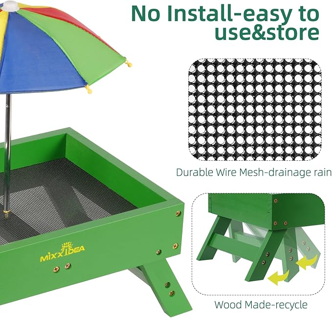 Ground Bird Feeder for Outdoors Bird&Squirrel Feeder Wooden Chicken Picnic Table Platform Feeder Wild Bird Feed Crow Feeder for Outside with 5 LBS Capacity