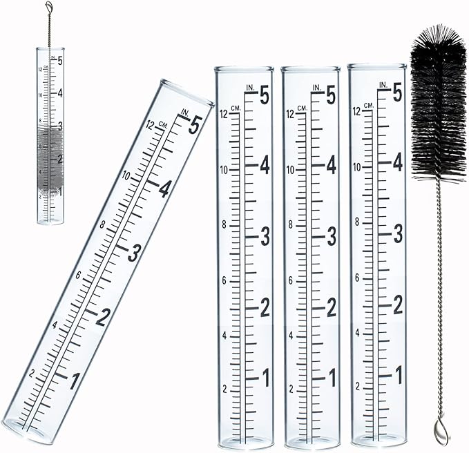 YZDTECH 4 PCS Rain Gauge Glass Replacement Tube, Glass Rain Gauges Replacement Tubes Best Rated for Yard Garden Outdoor Lawn, 5 inch with Tube Brush