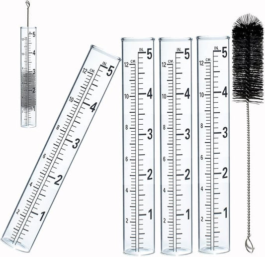 YZDTECH 4 PCS Rain Gauge Glass Replacement Tube, Glass Rain Gauges Replacement Tubes Best Rated for Yard Garden Outdoor Lawn, 5 inch with Tube Brush