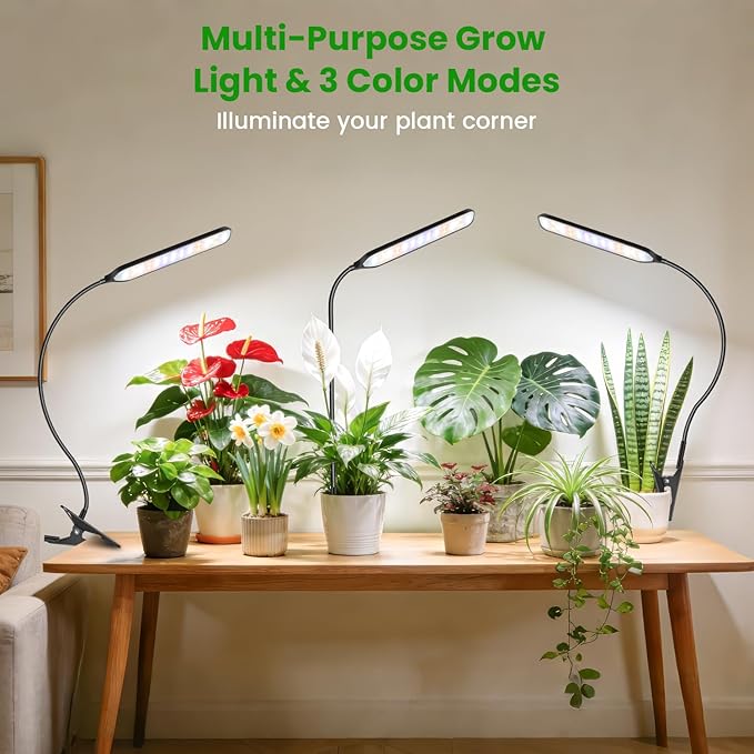 Garpsen Grow Light for Indoor Plants, 52 LEDs Full Spectrum Plant Light with Clip & Gooseneck, 3 Installation Methods, Dimmable & Timer 6/12/16Hrs, 3 Spectrums Grow Lamp for Seeding Small Plants