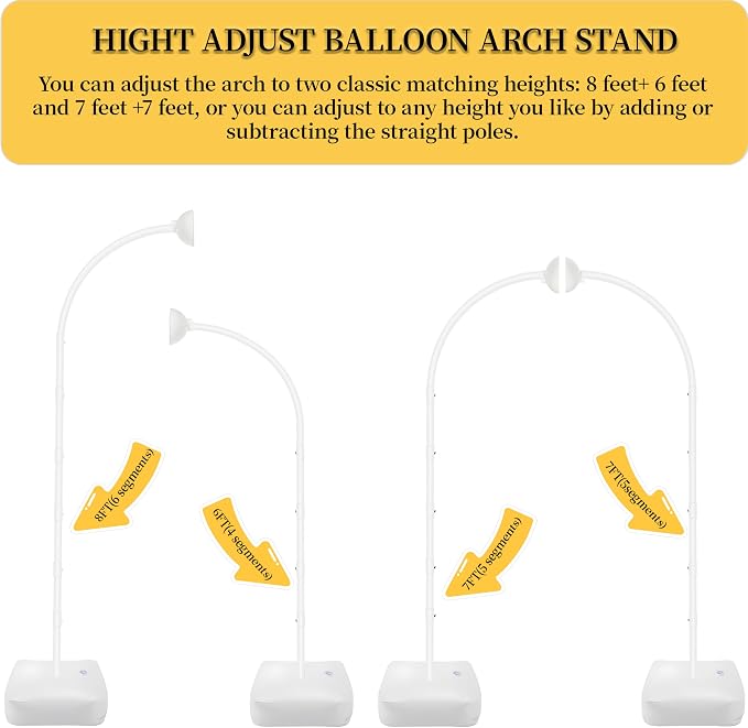 Balloon Arch Kit,Adjustable 8.2FT & 6FT Half Balloon Arch Stand with Base for Birthday Wedding Baby Shower Graduation Party Decorations(White)