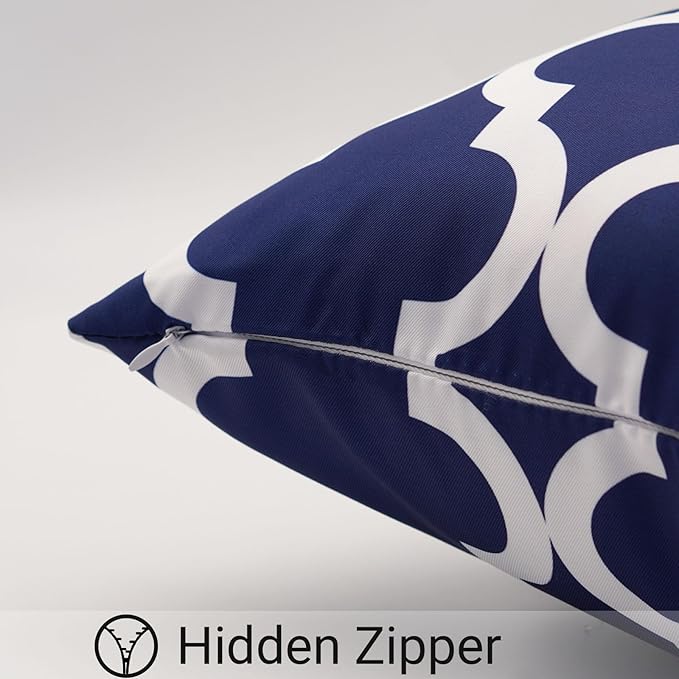 Pack of 2 Waterproof Outdoor Throw Pillows Cover 12x20 Inch Navy Blue and White Throw Pillow Covers Rectangle Pillowcases Outdoor Lumbar Pillows for Patio Furniture Garden (No Pillow Insert)