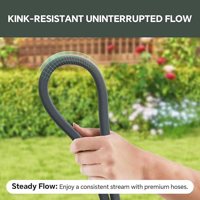 Garden Hose 100ft, Made of TPU(Not PVC), Ultra-Light & Flexible Water Hose, Non-Shrinking, Easy to Store, Drinking Water Safe Material, All-weather, Black&Gray