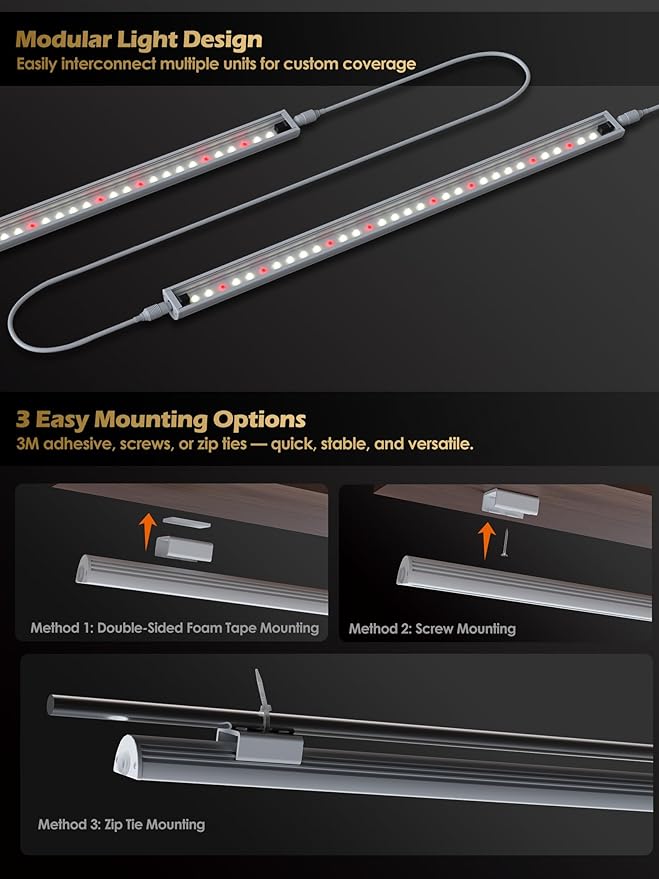 T5 Smart Grow Light for Indoor Plants,3500K Full Spectrum LED Plant Light Strips with 3/9/12H Auto Timer,Stepless Dimming,Modular Design，Plug and Play (White, 2 Pack)