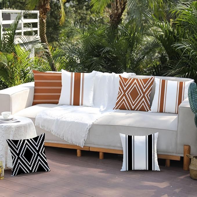 DFXSZ Outdoor Pillow Covers 18x18 Inch Set of 4 Rust Waterproof Modern Geometry Throw Pillows Outdoor Summer Waterproof Decor for Patio Funiture Garden Polyester Cushion Covers 013M18