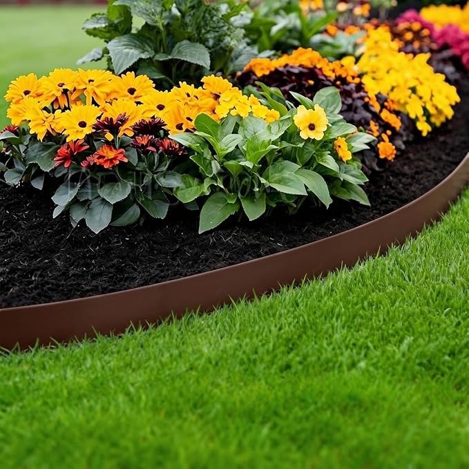 Garden Edging Borders 100FT, 4IN Tall Plastic Landscape Edging with 150pcs Stakes, Flexible Edge Border for Landscaping, Yard, Lawn Edging, Flowerbeds & Landscaping, Brown