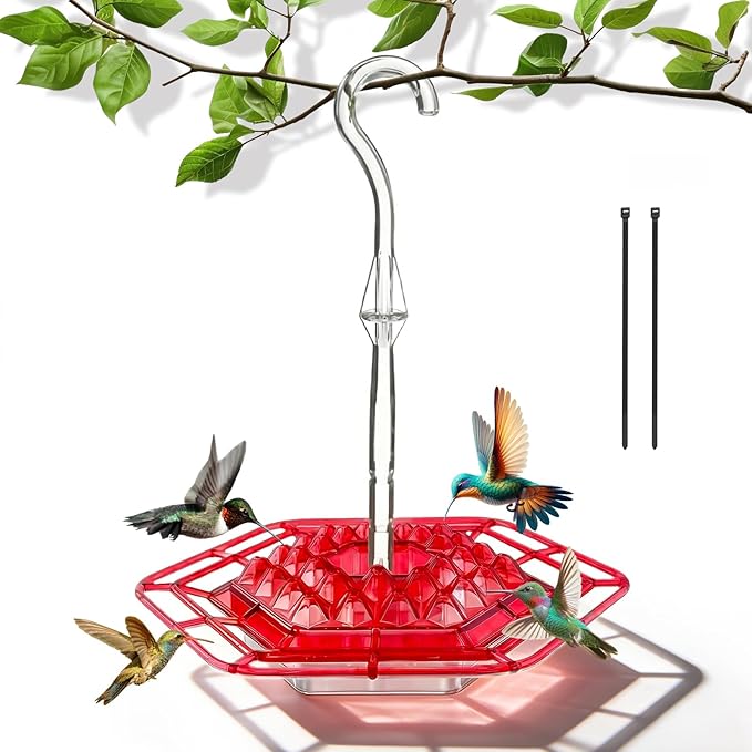 Hummingbird Feeders for Outdoors Hanging with 30 Feeding Ports Saucer Humming Bird Feeder Bee-Proof Leak-Proof No Drip, Easy to Clean and Refill