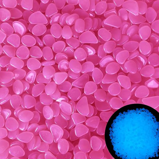 4.2LB 1100PCS Glow in The Dark Stones Outdoor Pink Glowing Pebbles for Garden Decor Glow Stones Rocks Glow in Dark for Lawn Yard Decoration,Pink(0.6”-0.8“)