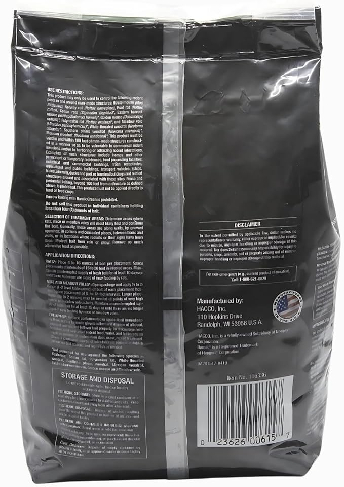 Neogen Ramik Green Fish Flavored Weather Resistant Rodenticide Nuggets,4 lb Bag (00615),(Pack of 4)