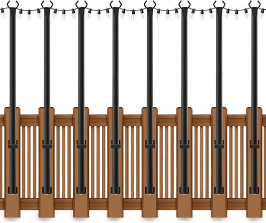 AHRLHR 8 Pack String Light Poles for Deck,5 Ft String Light Poles for Outside with Fixing Clips,Metal Poles for Outdoor String Lights, Hanging Light Poles for Fence Garden Backyard Wall Bistro