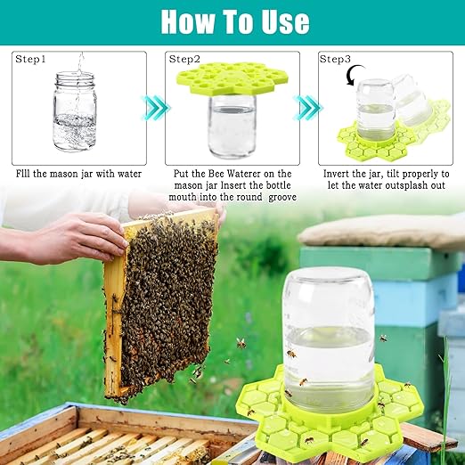 2 Pack Bee Feeder for Mason Jar, Silicone Bee Watering Station, Compatible with Regular and Wide Mouth, Bee Feeders for Hives, Beekeeping Supplies, Bee Waterer for Outside Garden(Yellow)