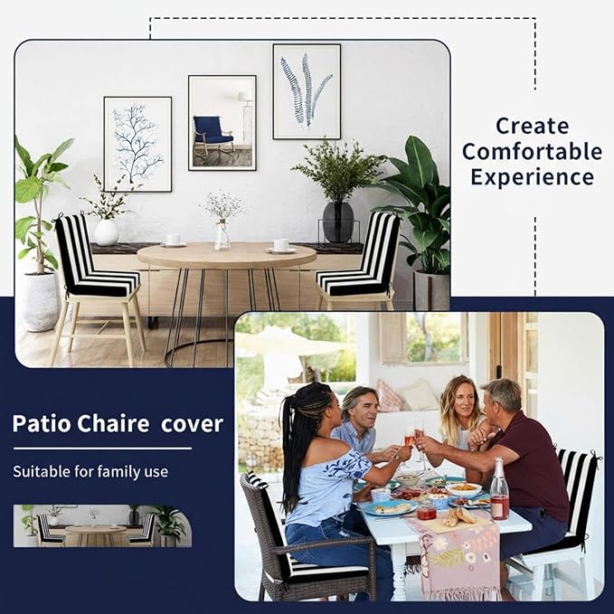 Tudomro 4 Pcs Outdoor High Back Chair Cushion Covers (Not Includes Cushion) Waterproof Patio Replacement Rocking Chair Slipcover Seat Pad Cover with Tie for Furniture (Black and White,44'' X 21'')