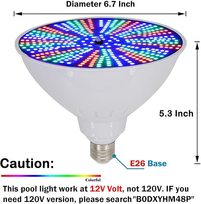 12V 50W LED Color Changing Pool Lights for Inground Pool, Swimming Pool Light Bulb with Remote, E26 Replacement Underwater Pool Lighting for Pentair and Hayward Light Fixtures, 1 Pack