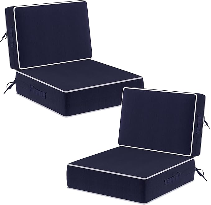 5" Thicker Outdoor Chair Cushions 2 Sets 24" *24" Waterproof Patio Chair Cushions for Outdoor Furniture w/Removable Cover 30D High Density Sponge Filling Thicken Patio Furniture Cushion w/Handle &Ties