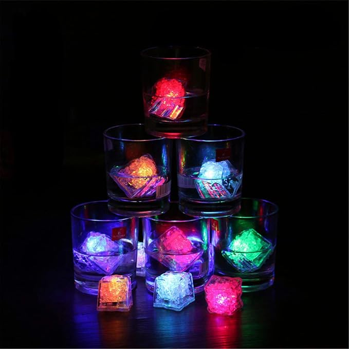 Waterproof Led Ice Cube,12 Pack Multi Color Flashing Glow in The Dark LED Light Up Ice Cube for Bar Club Drinking Party Wine Wedding Decoration
