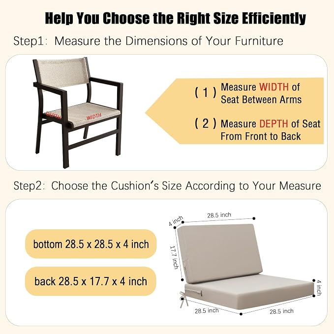 idee-home Outdoor Chair Cushions for Patio Furniture, Outdoor Seat Cushion | Waterproof Couch Hampton Bay Deep Seat Replacement Chair Cushions for Garden Backyard Deck 28.5 x 28.5