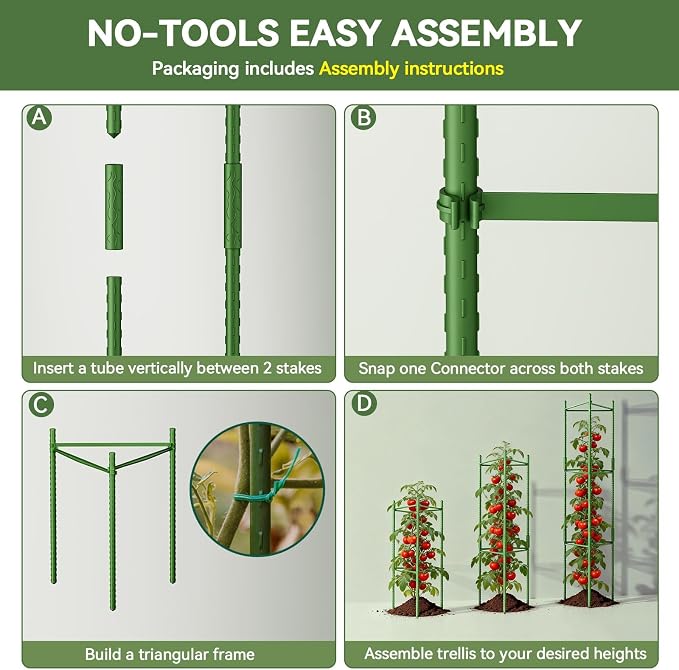 Halatool 2 Pack Tomato Cages for Garden, Up to 63 inch(5.2FT) Adjustable Tall Tomato Cage,Garden Stakes Tomato Trellis for Pots,Tomato Plant Support for Raised Garden Bed &Vegetables Flowers(Green)