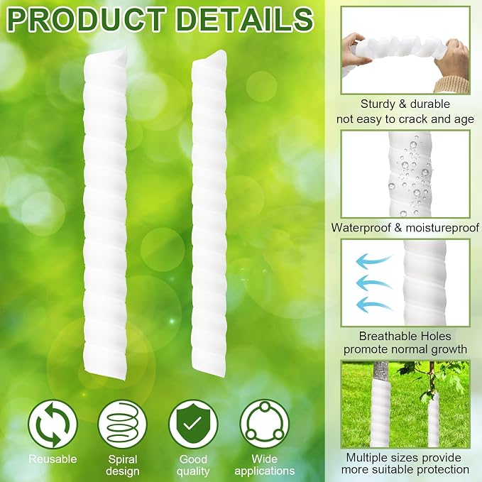 20 Pcs Tree Trunk Protector-2 Size Plastic Spiral Tree Guard Tree Trunk Protector Wrap Tree Bark Protector Tube Tree Wraps to Protect Bark Tree Saplings from Rodents Rabbit Mowers (White)