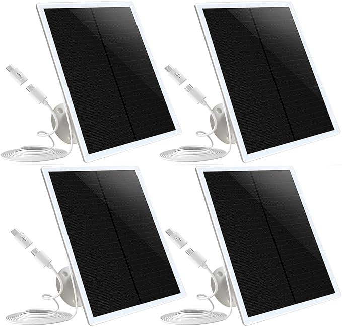 4 Pack Solar Panel Camera Charger Fit for Arlo Essential Spotlight/XL Spotlight/Essential 2k 2nd 3rd gen 2 3 Camera,Arlo PRO 6,Ring Spotlight Cam Plus/Spotlight Pro 5V 7W Solar Panel Charging Cable