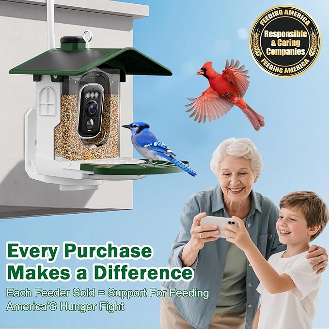 Smart Bird Feeder with Camera, AI Identify 10,000+ Species, Dual Solar Ports & Monocrystalline Roof, Modular Squirrel-Proof, 2K HD, 30-Day Free Cloud, Gifts for Parents