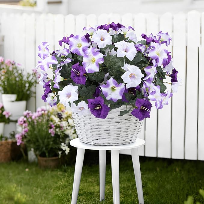 Geegoods Artificial Flowers Plants for Outdoors, 4 Bundles UV Resistant Fake Faux Petunias for Outdoor Planters Patio Front Porch Balcony Garden Decor