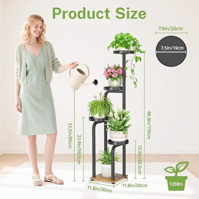 iDavosic.ly Tiered Plant Stand Indoor Set of 2, 4 Tier Corner Multi Flower Holder Shelf with Metal Trays & 3 Tier Small Plant Stand Indoor