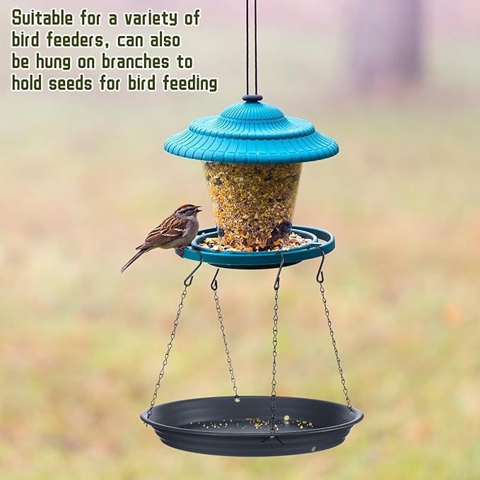 Briwooody 2 Sets 12.8'' Bird Seed Catcher Tray Platform Bird Feeder Large Hanging Tray Fits Most Feeders Catches Most Falling Seed and Husk Outdoor Yard Garden Backyard for Attracting Birds, Black