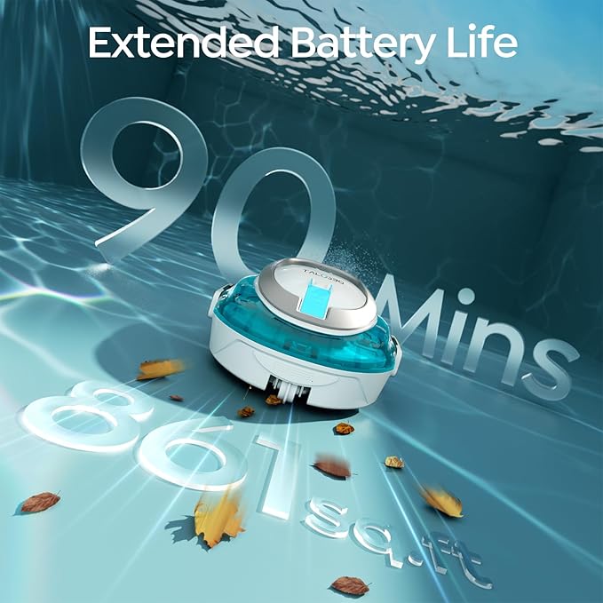 S2 Robotic Pool Cleaner – Dual-Layer Filtration, 90-Min Runtime, Powerful Cordless Pool Vacuum for Above-Ground & Flat Pools, Efficient Debris Removal & Auto-Parking Design