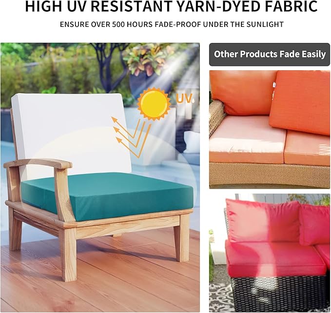 Easy-Going Waterproof Patio Cushion Covers 22x22x4 inch 4 Pack Replacement Non-Slip Outdoor Seat Cushion Slipcover with Zipper. Teal