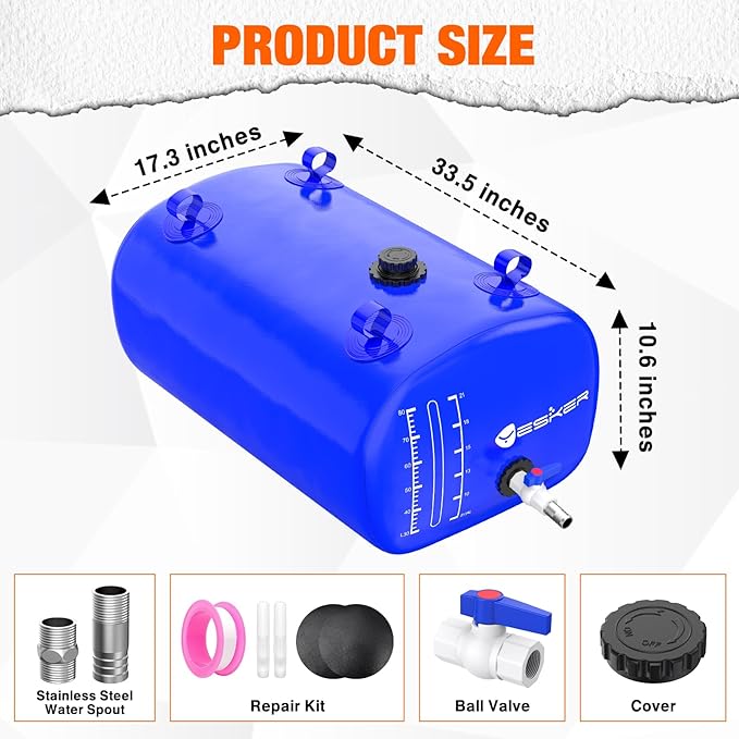 Yesker Portable Water Storage Bladder 30 Gallon – Heavy-Duty 1000D PVC Foldable Water Bladder Tank with 3/4" PVC Spigot for Garden, Camping & Car Use