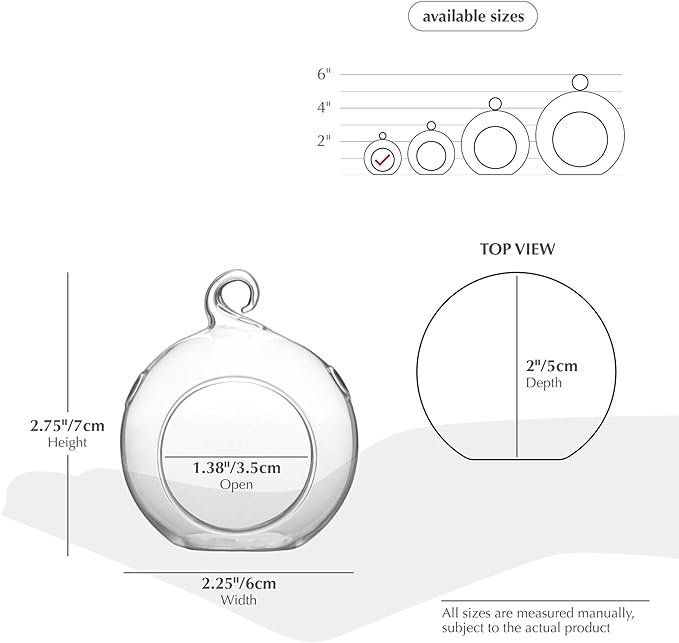 WGV Hanging Terrarium Globe, Width 2.25", Height 2.75", DIY Air Succulent Planter, Clear Glass Vase Orb with Flat Bottom, Candle Holder for Windowsill Outdoor Garden Decor, 6 Pieces Bulk