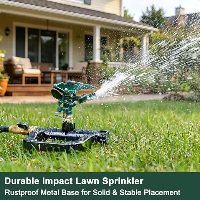 FANHAO Heavy Duty 360 Degree Pulsating Impact Sprinkler, Adjustable Lawn Sprinkler with Metal Base, Covers Up to 5,800 Sq. Ft, Large Area Irrigation System for Lawn, Garden Plant & Patio Cooling