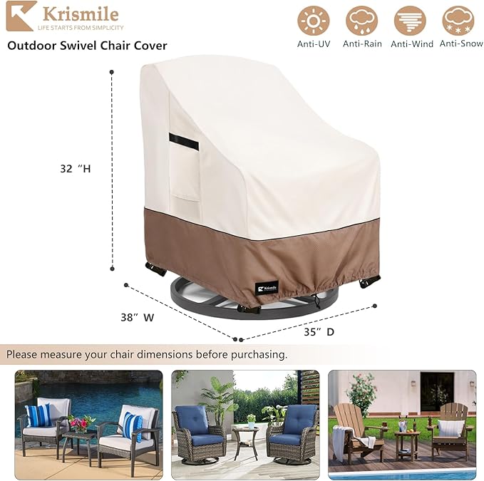 Patio Chair Covers Waterproof Outdoor Furniture Cover, All-Weather Protection Outdoor Lawn Patio Furniture Covers 4 Pack for 35" W x 38" D x 32" H, Beige
